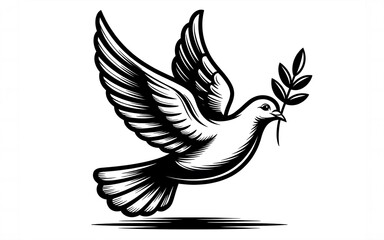Obraz premium Symbol of Peace and Hope Black and White Dove with Olive Branch Graphic Illustration