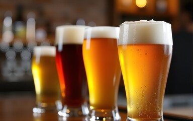 Enjoy International Beer Day with refreshing beers at the bar. Concept International Beer Day, Bar Hopping, Craft Beers, Happy Hour Specials, Beer Tasting. High quality