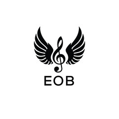 Creative Music Logo with Treble Clef and Wings –EOB Musical Brand Identity Design. EOB Letter Logo.
