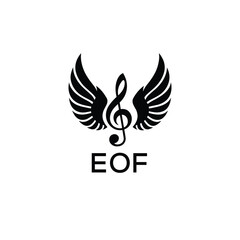 Creative Music Logo with Treble Clef and Wings –EOF Musical Brand Identity Design. EOF Letter Logo.
