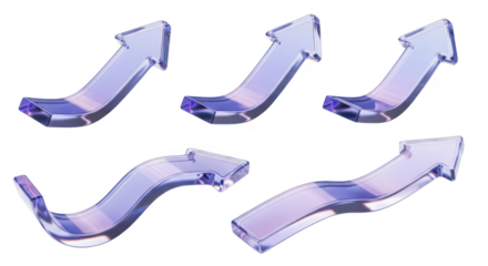 Glass arrows on white pointing up symbolizing growth and progress with a blurred out background for emphasis Used for business and financial themes