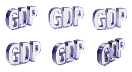 Clear 3D GDP text renders showcasing financial data visualization against a clean white backdrop suitable for economics presentations