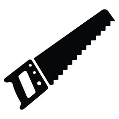 Black silhouette illustration of a handsaw isolated on a clean white background perfect for various projects