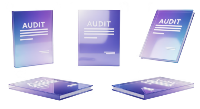 Transparent audit reports displayed on white background suggesting financial review analysis and compliance for business use