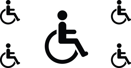 Wheelchair icon pattern black vector illustration, accessibility design, disabled mobility sign, ADA symbol, seamless background for medical use