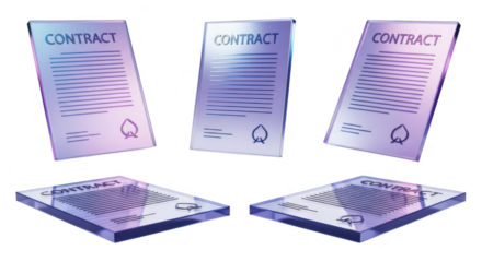 Glowing contract documents floating on white with blurred light signifying legal agreements deals business transactions and digital transformation