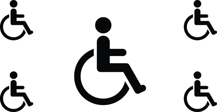 Wheelchair icon pattern black vector illustration, accessibility design, disabled mobility sign, ADA symbol, seamless background for medical use