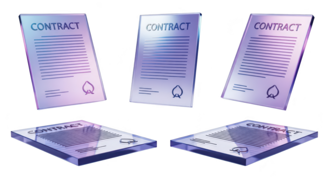 Glowing contract documents floating on white with blurred light signifying legal agreements deals business transactions and digital transformation