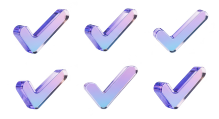 3D rendered glass check marks arranged on white background signifying approval or confirmation suitable for websites and design elements