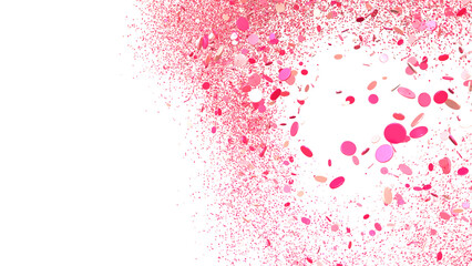 Pink confetti on white background. Perfect for festive designs, celebrations, and party invitations.