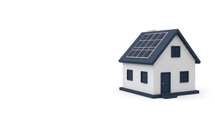 3D house with solar panels installed on roof isolated on white background