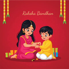 Raksha Bandhan Vector – Cute Sister Tying Rakhi to Brother, Indian Festival