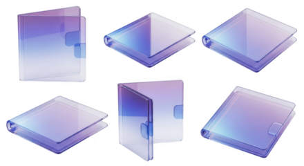 Transparent flip phone displays showcasing various states isolated on a white background suitable for technology-related advertising and illustration