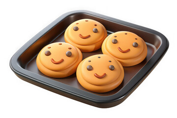 Four adorable pumpkin shaped cookies in a baking pan