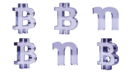 Transparent crypto symbols display on a clean white background ideal for illustrating digital currency or finance concepts