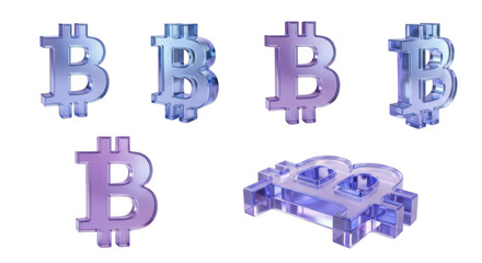 Obraz premium Several translucent Bitcoin symbols displayed in various positions against a clean white background suggesting digital currency concepts