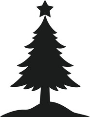 Christmas tree silhouette with star on top isolated on white background