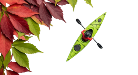 Autumnal kayaking verdant vessel amidst colorful foliage