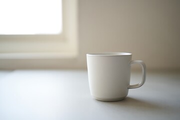 Obraz premium White Mug on Countertop Minimalist Coffee or Tea Drink Still Life