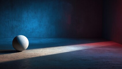 Empty room, concrete walls, sphere,  blue and red light