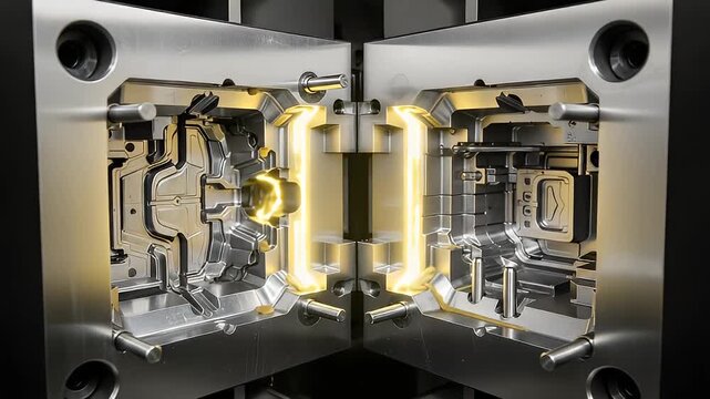 Plastic injection molding process with liquid flow. 4K Video