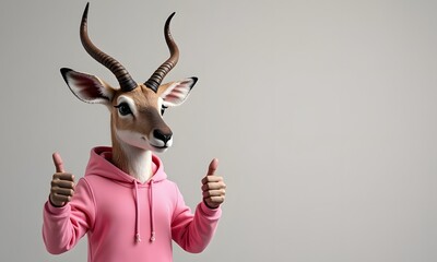 Whimsical Antelope Enthusiastically Giving Thumbs-Up on Light Gray