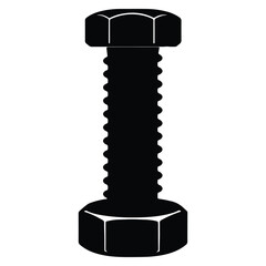 Bold black silhouette of a hex bolt isolated on a clean white background for design projects