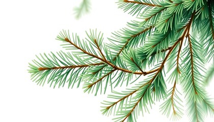 Obraz premium Lush green fir branch watercolor illustration, perfect for Christmas decor, evergreen, element