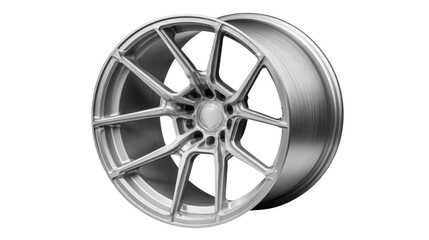 Obraz premium Modern Silver Alloy Wheel with Stylish Design for Automotive Enthusiasts and Car Modifications