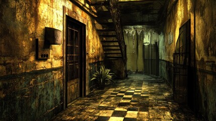 Decaying hallway in an abandoned building