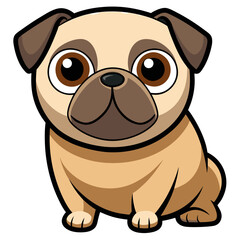 cute cartoon illustration of a pug dog