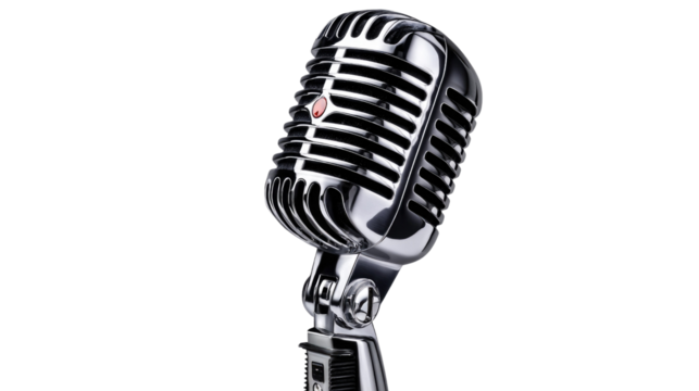 Vintage chrome microphone with retro design for music, recording, and performance in professional settings