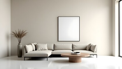 Serene Living Room Mockup with Minimalist Beige Interior (AI Generated)