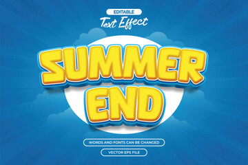 Summer end editable text effect with 3d cartoon text style and with blue background