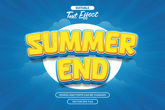 Summer end editable text effect with 3d cartoon text style and with blue background