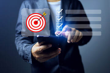 task management and business goal target setting concept with businessman planning a strategy in step by step to achieve in high competitive market