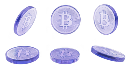 Crypto coin in various angles on a white background showcasing the digital currency's design for financial or technological concepts