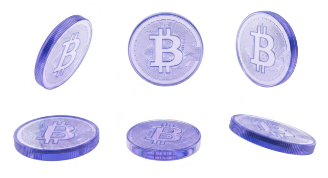 Crypto coin in various angles on a white background showcasing the digital currency's design for financial or technological concepts