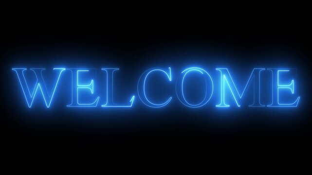 eon glowing welcome text animation in blue . modern neon style welcome text on black background .