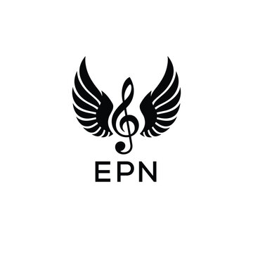 Creative Music Logo with Treble Clef and Wings &ndash;EPN Musical Brand Identity Design. EPN Letter Logo.
