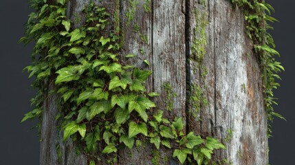 Old wooden pole, covered in ivy