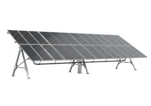 Solar panel array isolated on transparent background converts sunlight to electricity