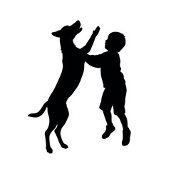 Dog Leaping Into Child Arms with Holiday Joy silhouette Art Vector illustration