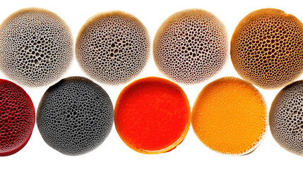 Colorful Circular Bubbles with Intricate Patterns in Various Shades of Red, Orange, Yellow, Brown, and Gray