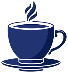 Stylized Blue Coffee Cup Illustration with Steam on Saucer Beverage Hot Drink Refreshment