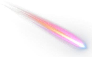Colorful Comet with Glittering Trail Overlay Isolate on Transparent Background, cutout, png