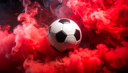 Soccer ball in vibrant smoke