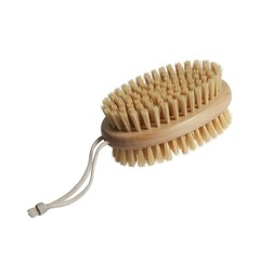 Body brush with strap, isolated on white background. Massage and exfoliation, skincare, beauty routine. Self-care rituals