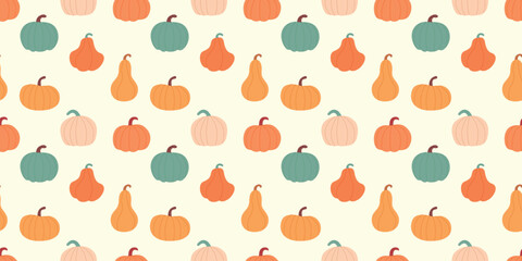 Autumn seamless pattern with pumpkins.Seamless pattern with autumn pumpkins. Background for Thanksgiving, Halloween, harvest. Autumn background for wrapping paper, etc. Vector illustration.