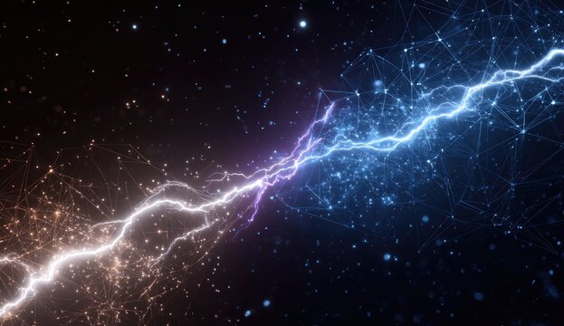 Abstract lightning bolts, digital network, space